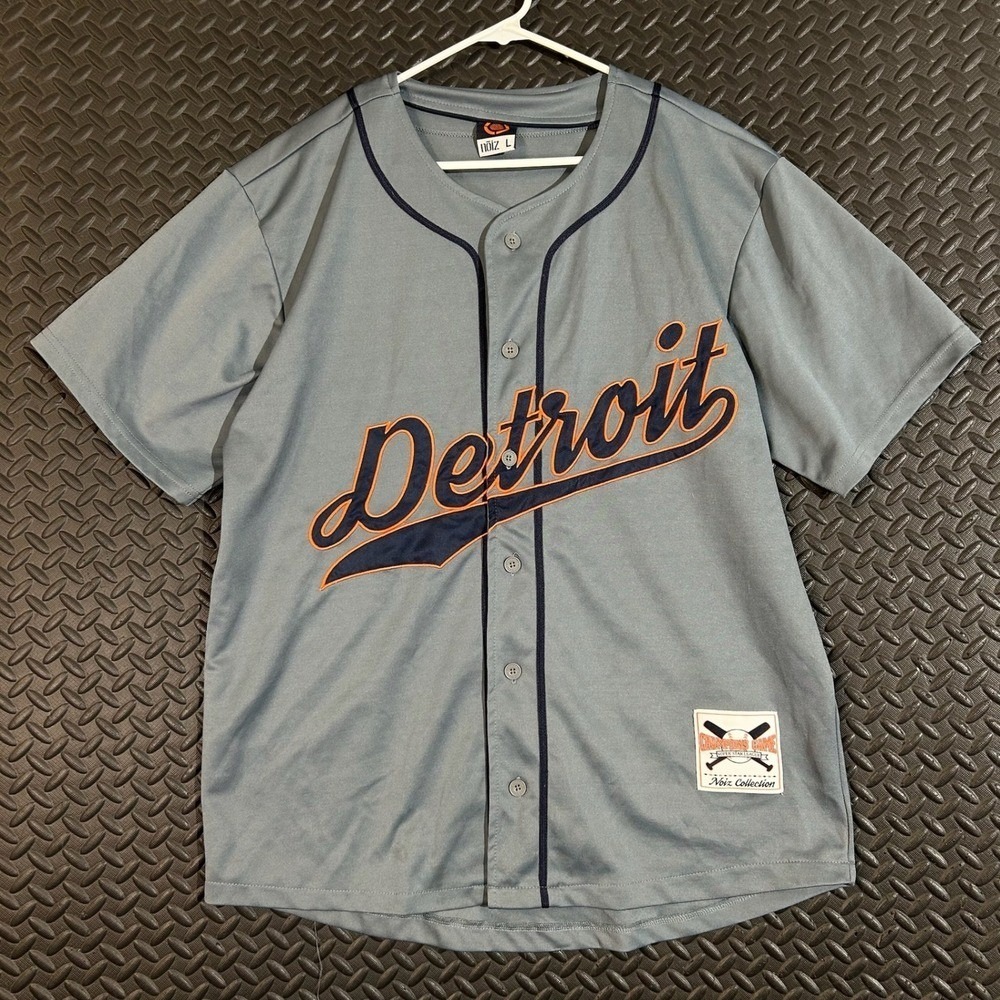 Detroit Tigers MLB Noiz Collection Baseball Jersey Gray Blue Men's L Athletic
